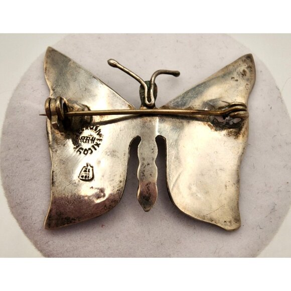 Vintage Mexican Taxco Sterling Silver & Abalone Butterfly Brooch Pin Retro 70s - Picture 3 of 5